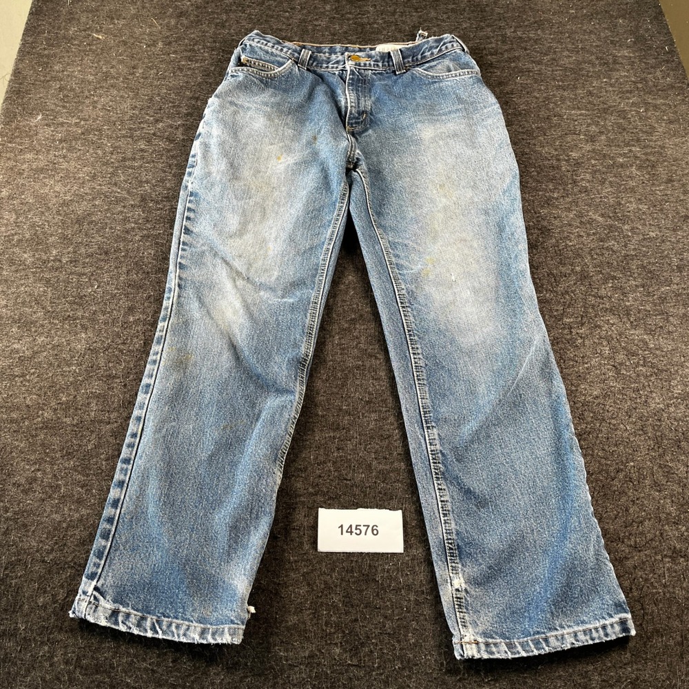 Thrashed Carhartt Jeans Mens 34x32 Blue Denim 5 Pockets Relaxed Fit Workwear
